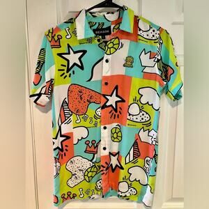 Reason Neon Music Pop Culture Short Sleeve Button Down Shirt Size Men’s Size S